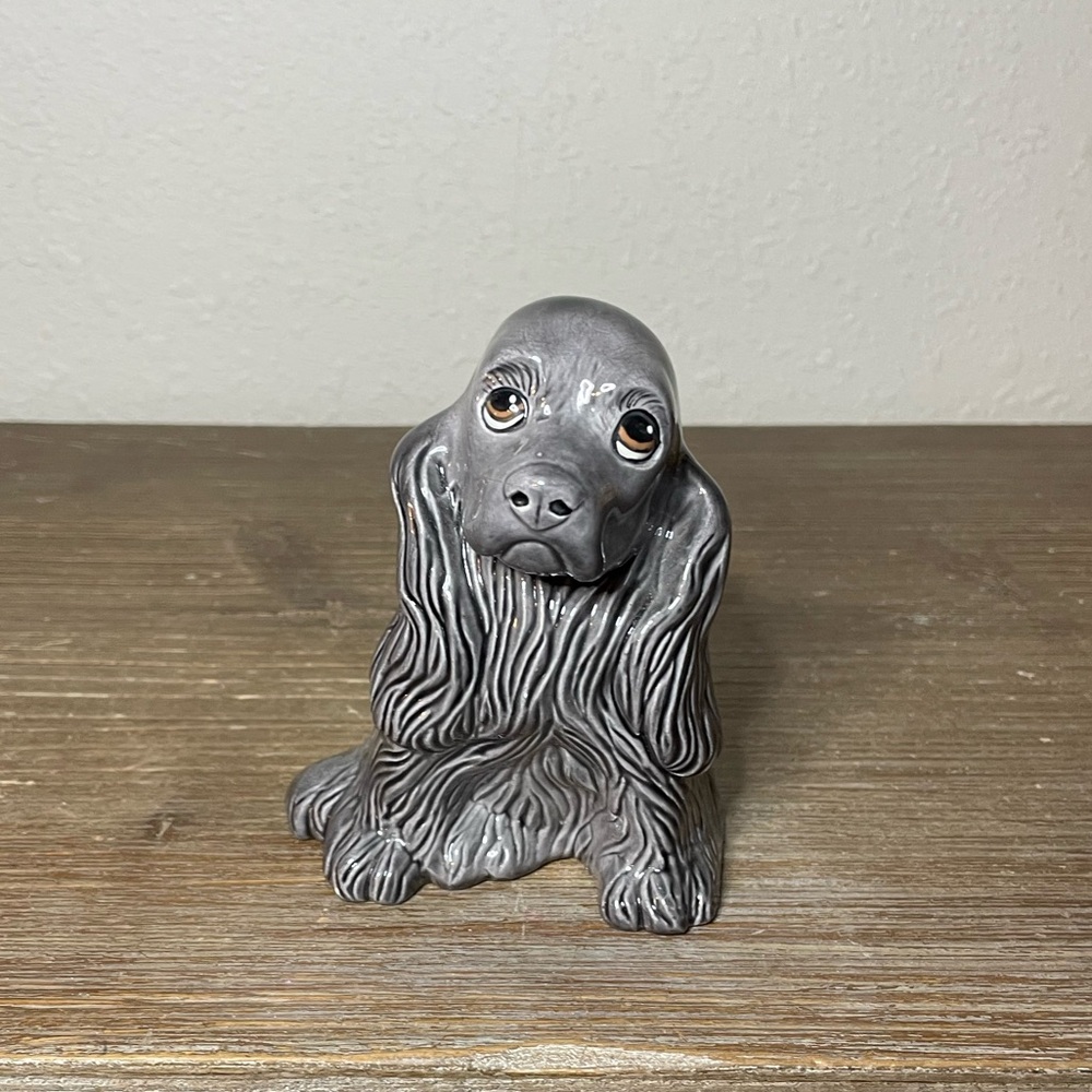 Vintage Cocker Spaniel Chiot Puppy Dog Figurine Statue  Ceramic Adorable Black